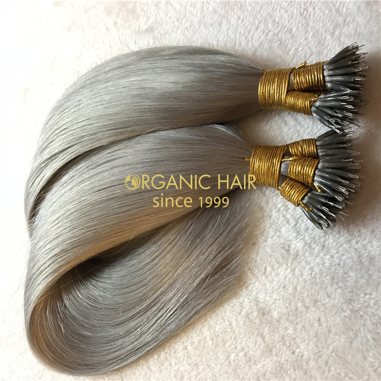 Human nano ring hair extensions silver color X114